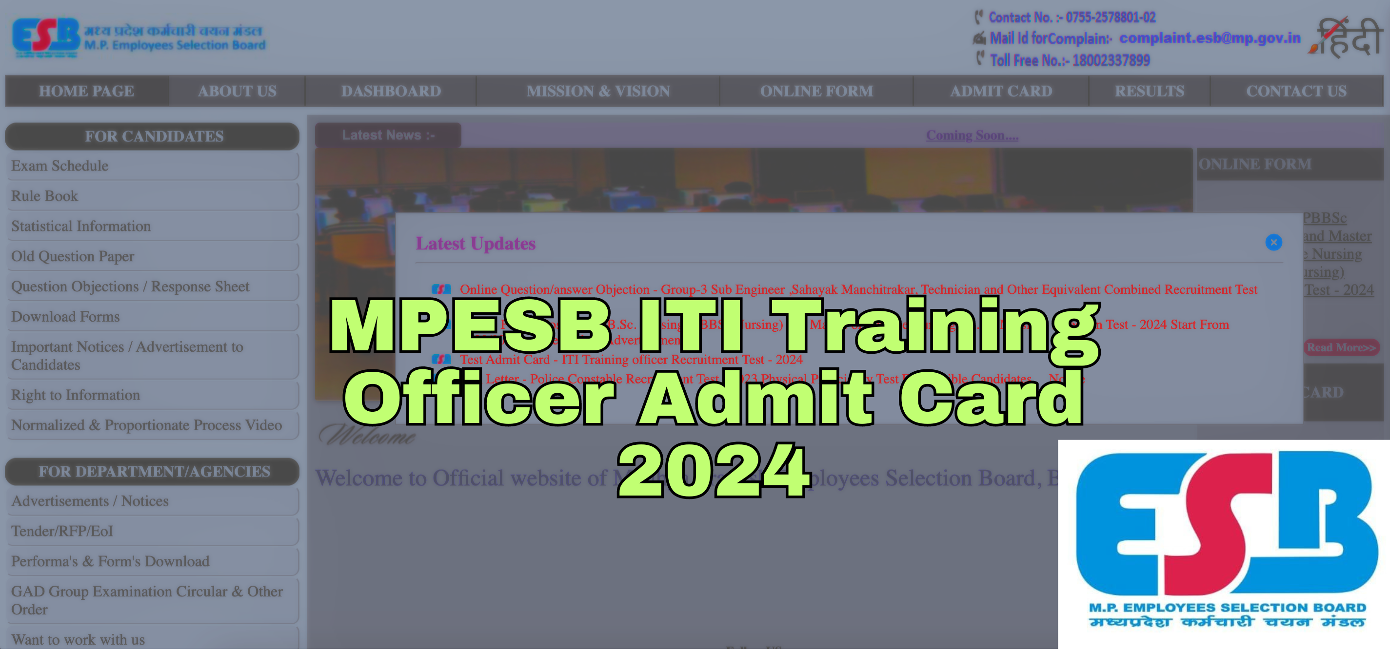 MPESB ITI Training Officer Admit Card 2024