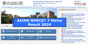 AIIMS NORCET 7 Mains Result 2024